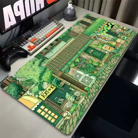 Green Plants Cat Market Mouse Pad Kawaii Pixel Keyboard Rug Computer Anime Gaming Mousepad Laptop Cute Gamer Cabinet XL Desk Mat