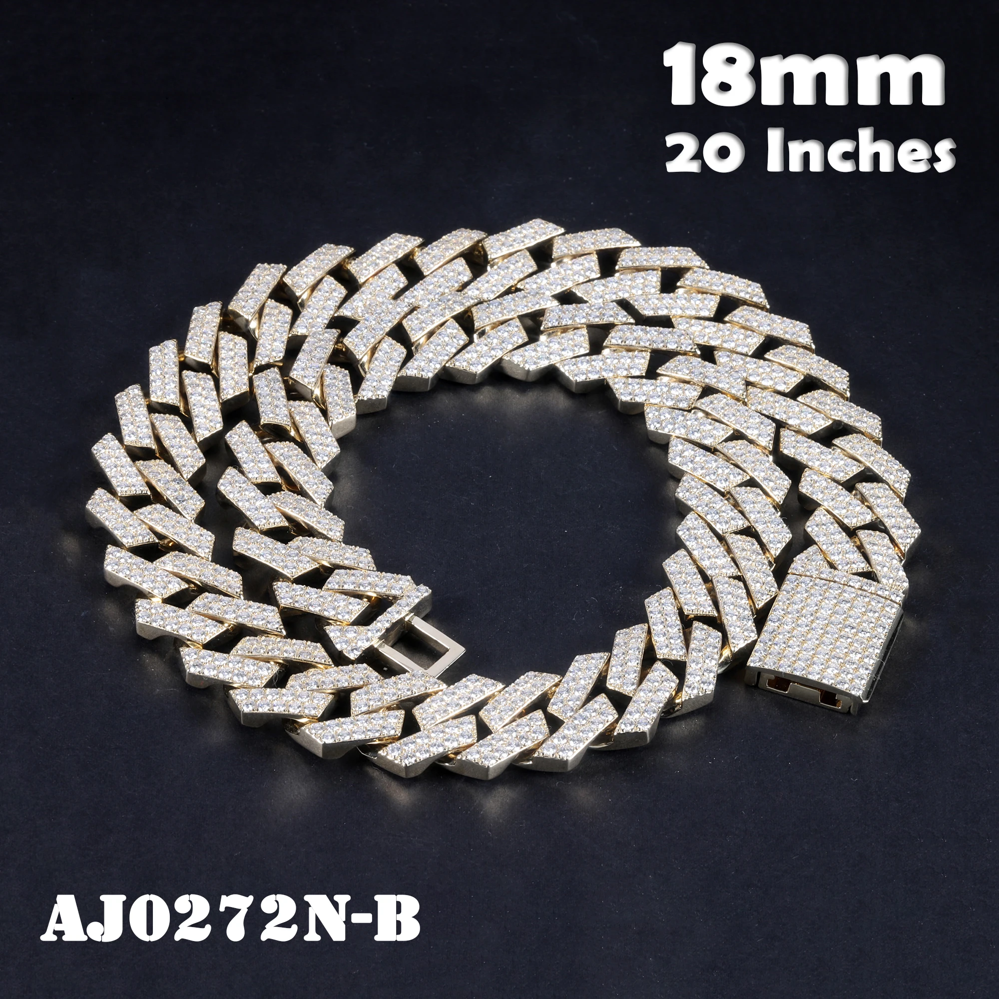 AJ0272 HipHop Jewelry Necklace Wholesale 18mm Iced Out VVS Moissanite Diamond 20 Inches 10K Real Gold Cuban Link Chain