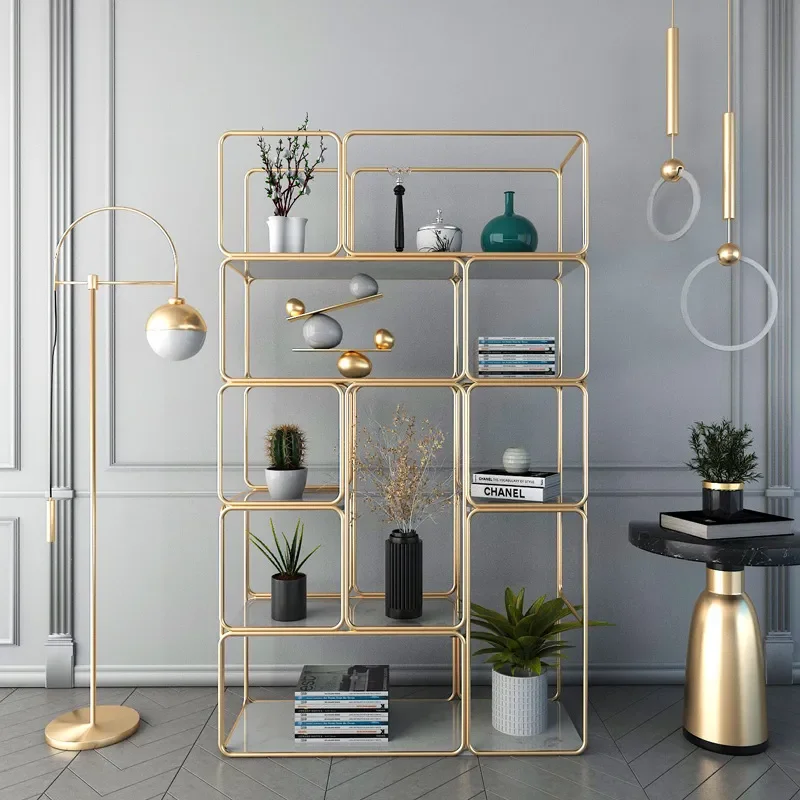 

Living Room Shelf Partition Light Luxury Iron Nordic Bookshelf Hallway Floor Storage Storage Rack Wall Shelf