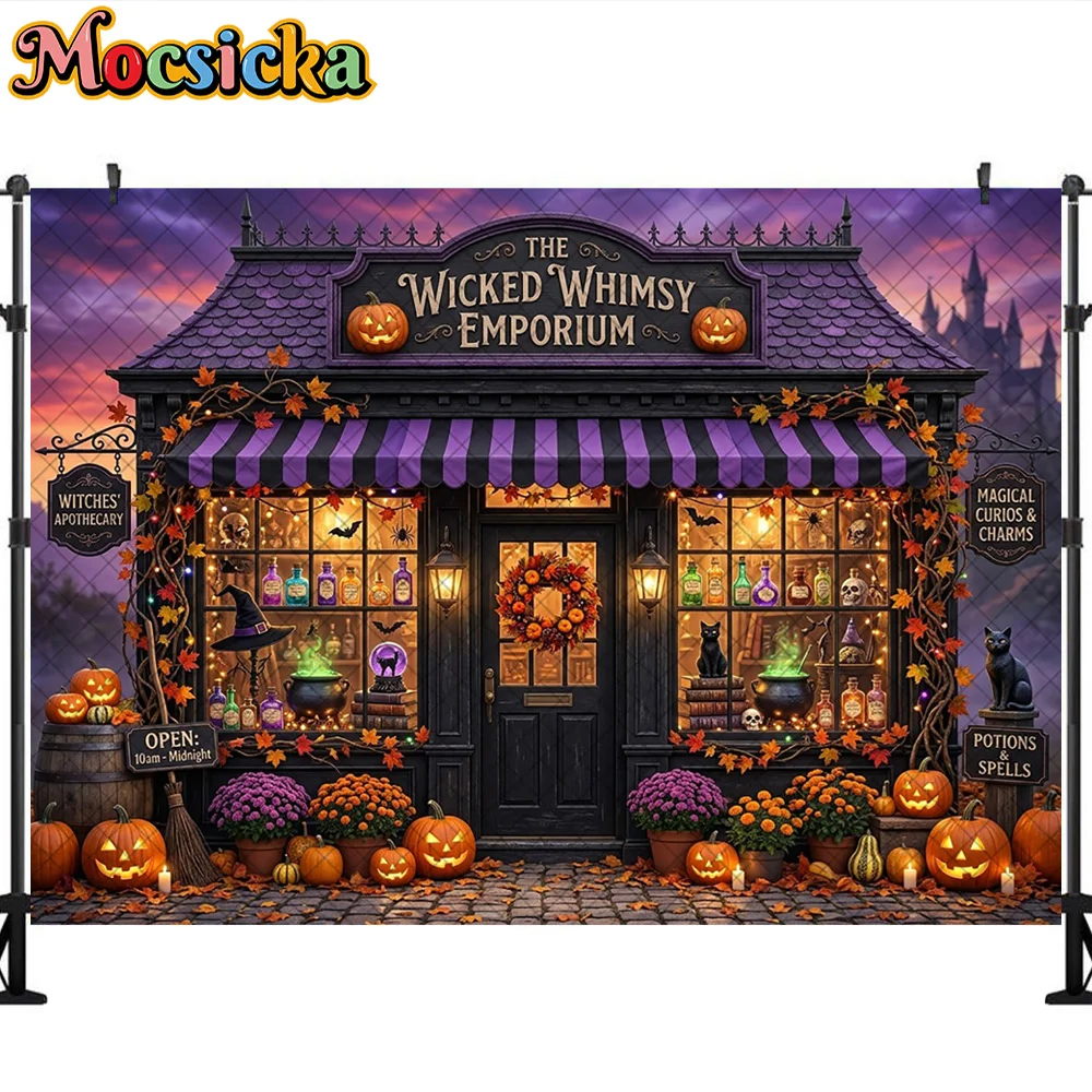 Mocsicka Photography Background Halloween Witch Purple Magic Store Decoration Children's Holiday Party Portraits Studio Props