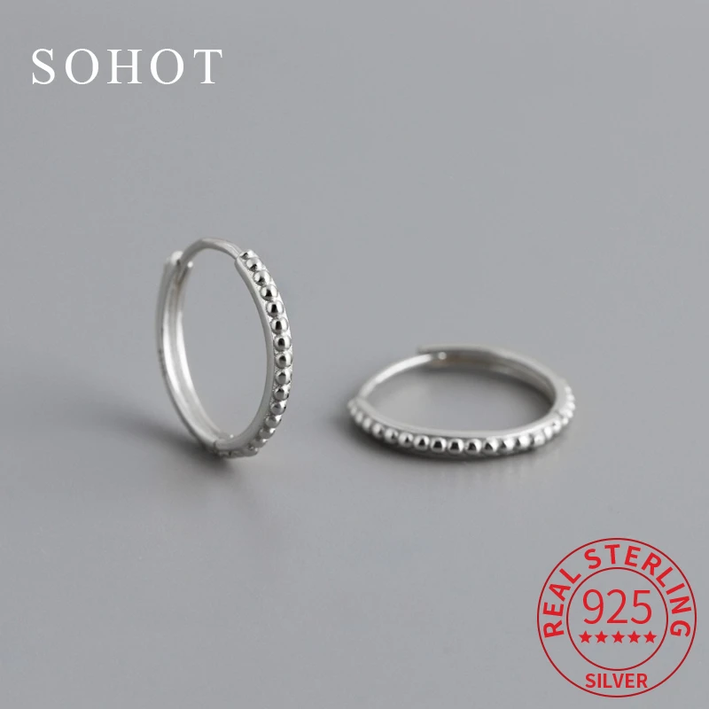 

Real 925 Sterling Silver Geometric Bead Round Hoop Earrings for Women Classic Minimalist Fine Jewelry Light Luxury Accessories