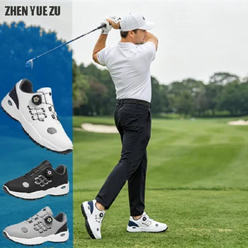 Professional Golf Shoes with Rotary Lock Buckle, Breathable, Shock-Absorbing, Non-Slip, Comfortable Support for Golf Course Swing Movements, Men's Casual Sports Shoes