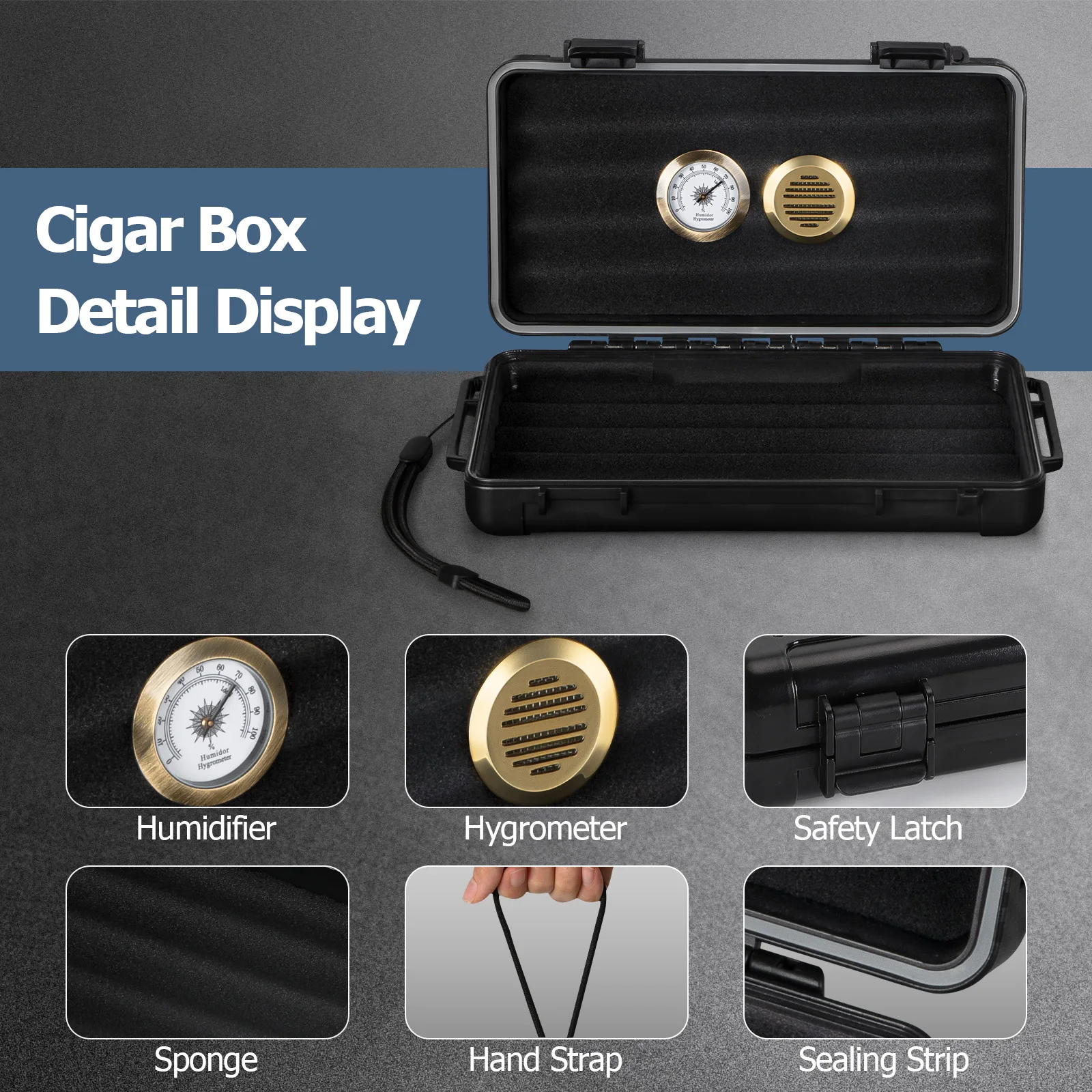 Cigar Humidor with Humidifier and Hygrometer, Travel Case, Waterproof, Sealed Cigar Humidor for 4-5 Cigar