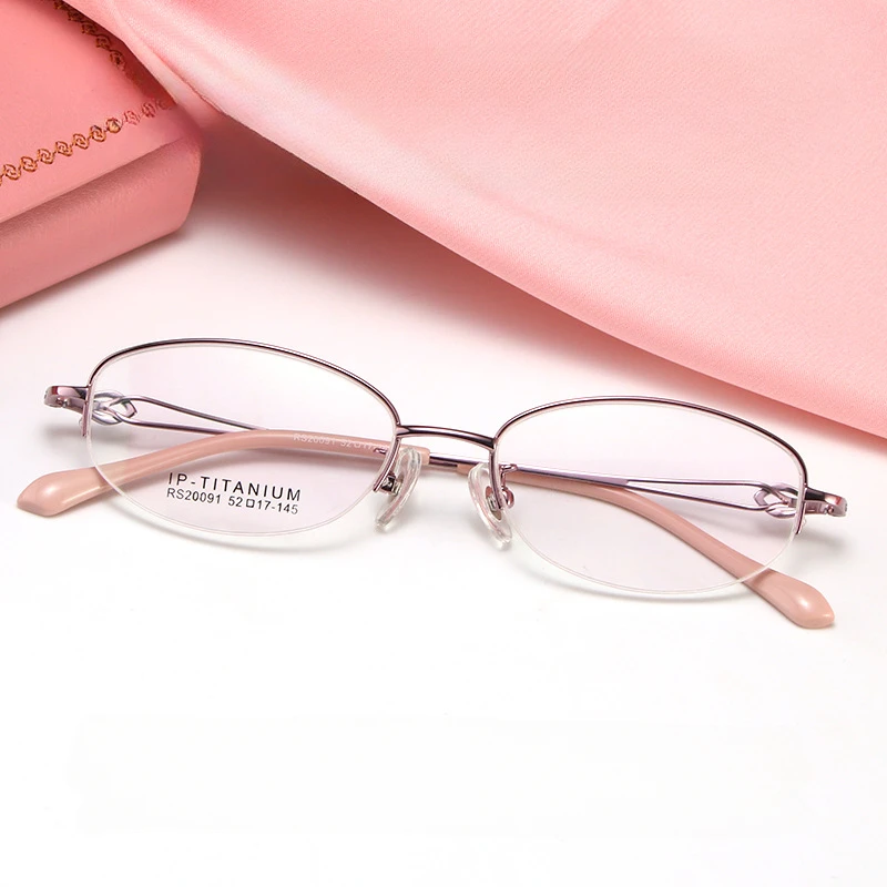 

52-17-145 Pure Titanium Semi-Rimless Myopia Glasses Ladies Ultralight Elegant Women's Optical Prescription Frame