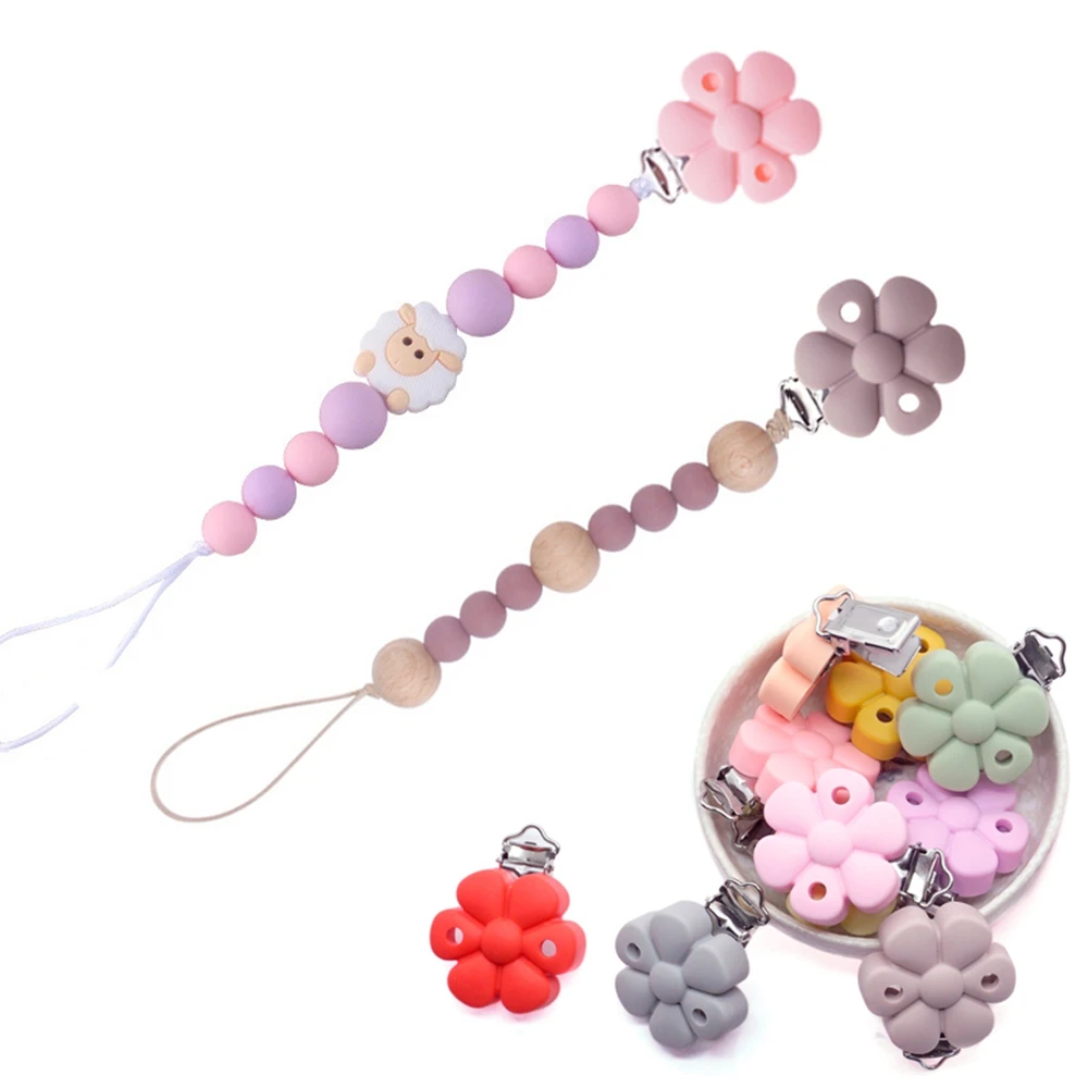 10 個カラフルな花の形のシリコーンおしゃぶりクリップおしゃぶりおもちゃ看護赤ちゃん DIY おしゃぶりダミーホルダーチェーン幼児用
