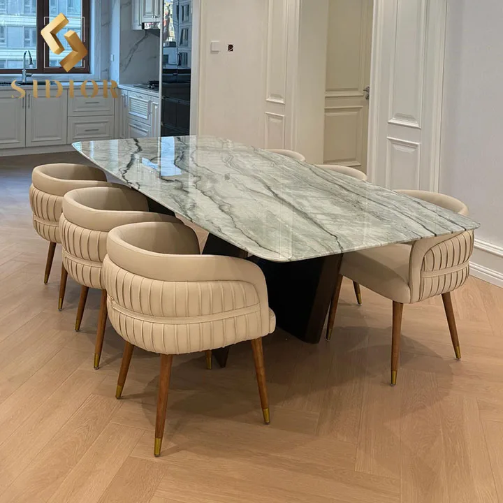 

Italian Modern Minimalism Marble Metal Stainless Steel Dining Table Set for 4 6 8 10 Seater Chair Dining Table and Chair Set