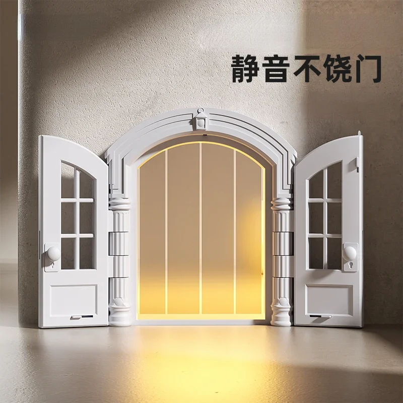 Cat door for free entry and exit, silent French style bedroom pet hole door, two-way kitten hole, cat entrance and exit door