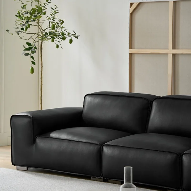 Italian light luxury first-layer cowhide sofa, living room straight-row sofa