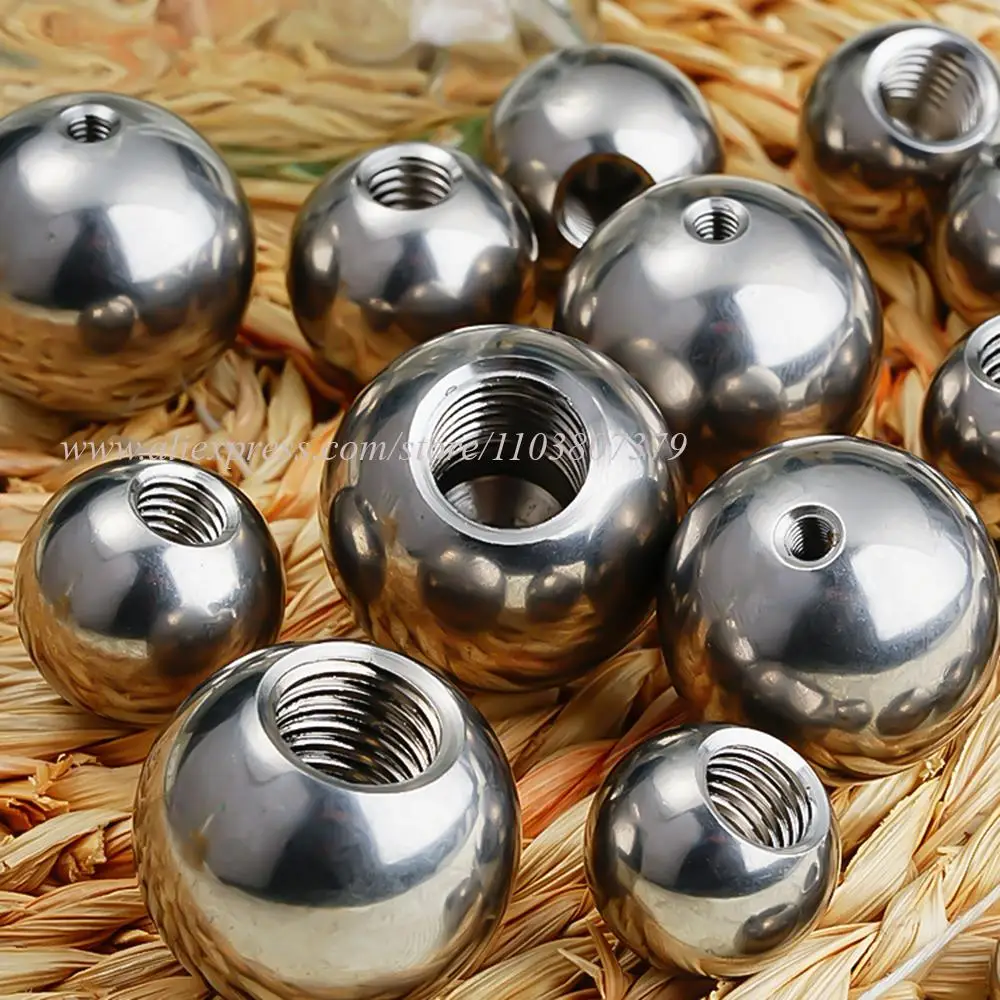 304 Stainless Steel Female Thread Blind Hole Smooth Ball Bead OD 8mm - 60mm M5 M6 M8 M10 Metric Thread Half Hole Drilling Balls
