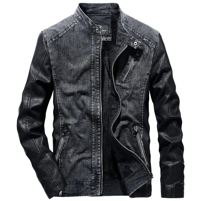 Men's high quality PU Leather Jacket Male Bomber Motorcycle Jackets Spring Autumn Mens business slim Clothing gray blue jackets