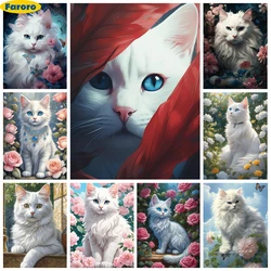 White Cat 5D Diamond Painting Cat And Flower Diy Diamond Embroidery Cross Stitch Mural Office Living Room Bedroom Wall Art Decor