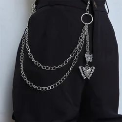 Punk Butterfly Biker Jeans Link Pants Keychain Women Men Belt Key Chain Double Layers Trousers Chain Fashion Hip Hop Jewelry