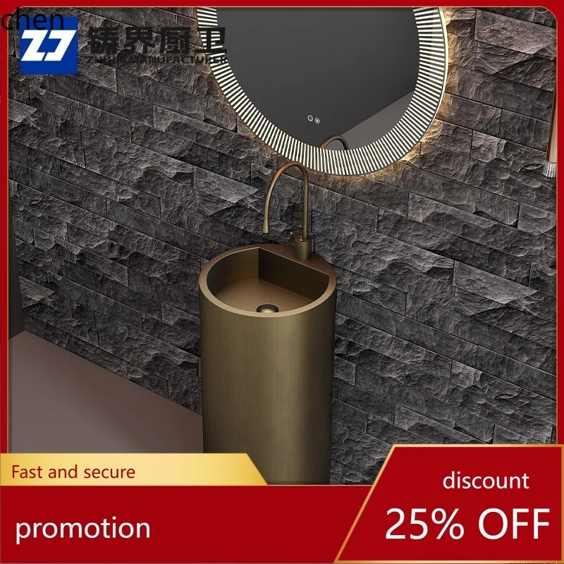 HT Stainless Steel Standing Basin Round Barrel Simple High-end Wash Basin Villa Homestay Wash Basin