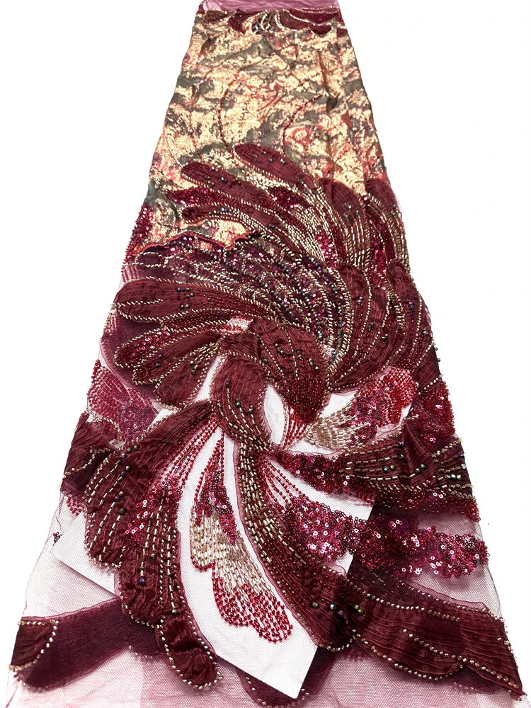 

Latest Nigerian Lace Fabrics 2026 Bridal Lace Fabric with Sequins Beaded Luxury African Lace Material For Wedding Sewing 5 Yards