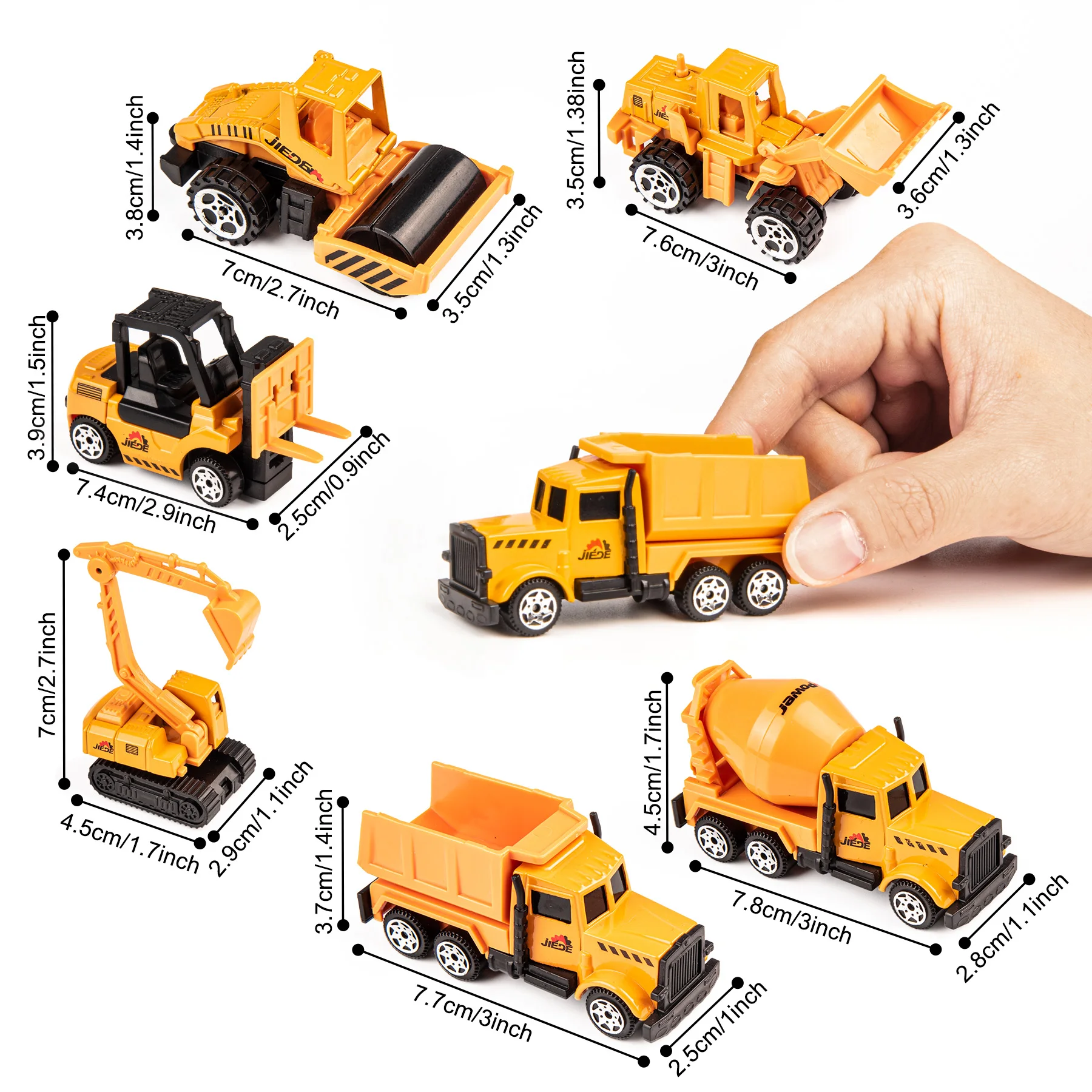 Unilabo 6PCS Alloy Small Construction Vehicles, Die Cast Mini Truck Toys, Bulldozers Excavator Cement Dump Toys, Birthday Gifts