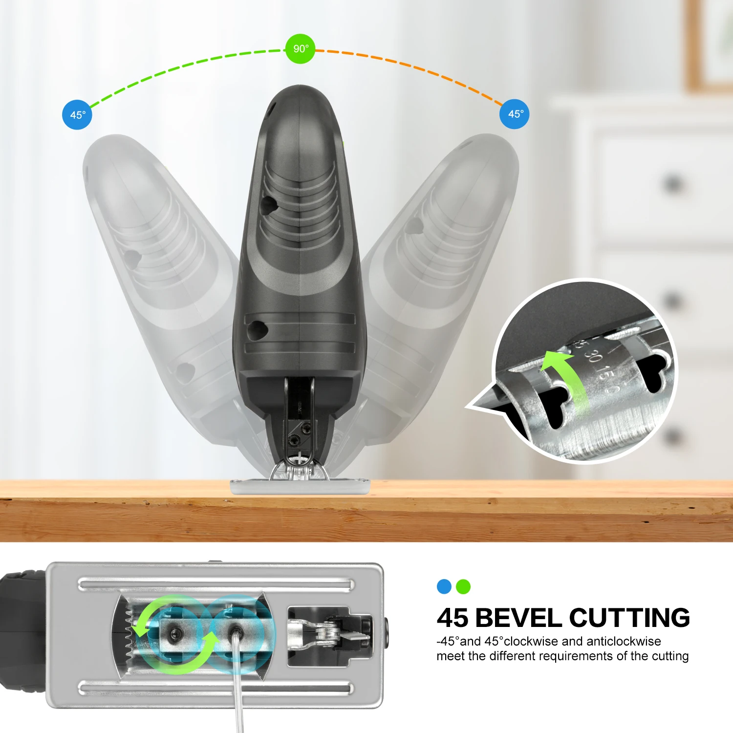 GALAX PRO Stichsäge 400W Leistungsstarker Motor Elektrische Säbelsäge 3000 U/min Einstellbar ±45° ° Abgeschrägter Schnitt für Tischler DIY Holzbearbeitung – Detail 9