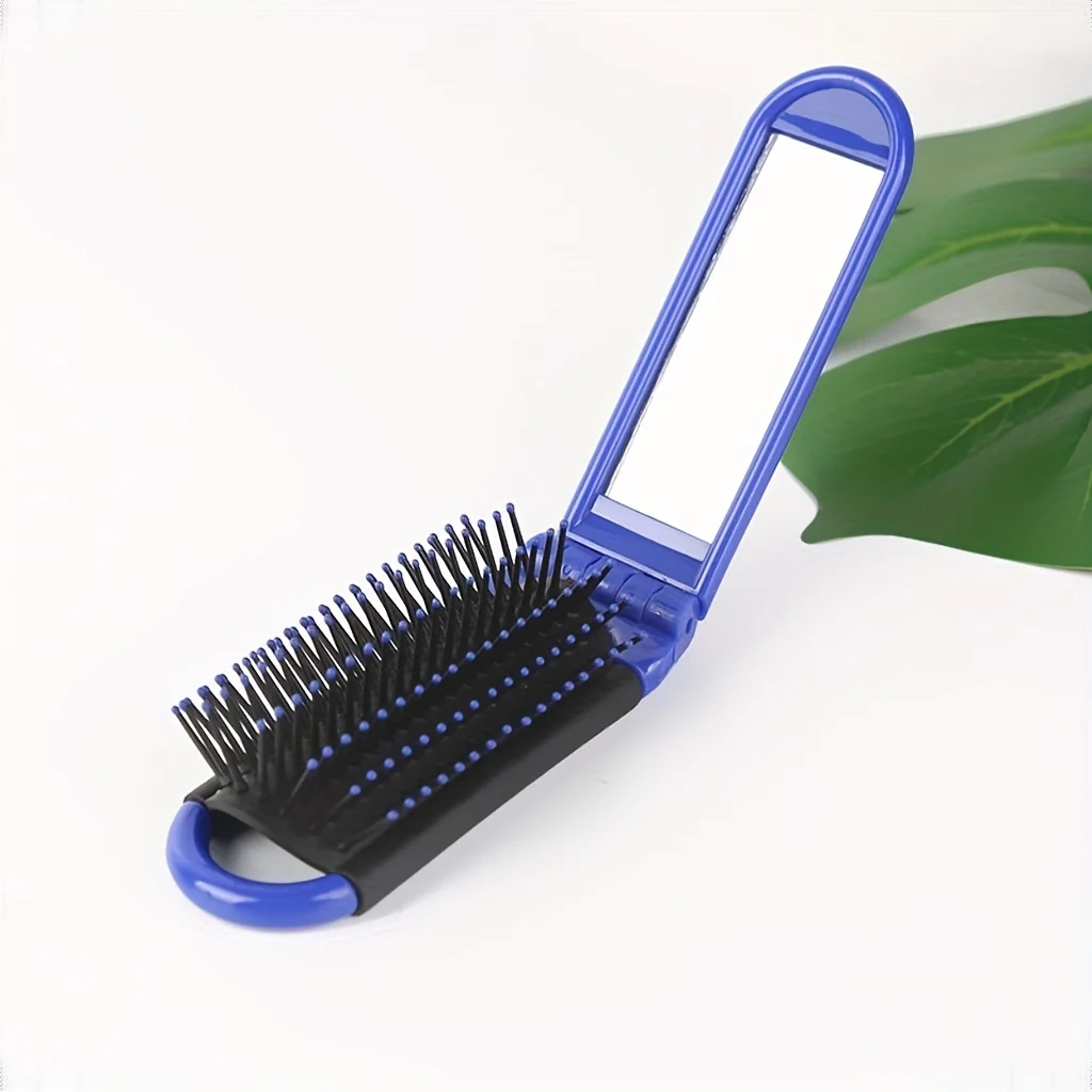 [Pocket Size Travel Hair Brush] Portable Travel Foldable Hair Brush With Mirror Compact Pocket Size