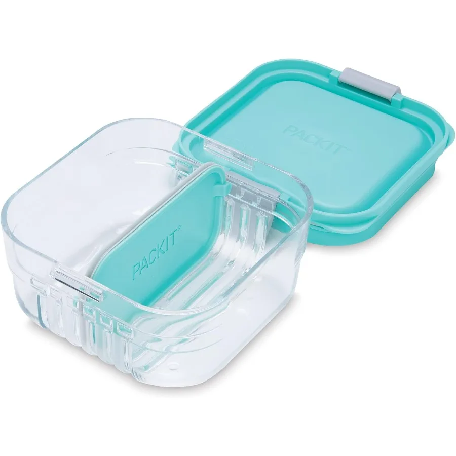

Контейнер для хранения продуктов PackIt Mod Snack Bento мятно-зеленого цвета с небьющейся кристально прозрачной основой и герметичными разделителями микрофона