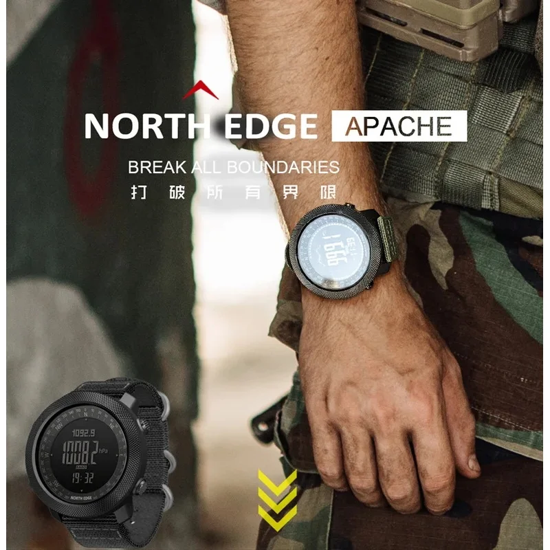 NORTH EDGE APACHE Tactical Watch for Men - Altimeter Compass Barometer Waterproof Sport Watch for Hiking Running Swimming