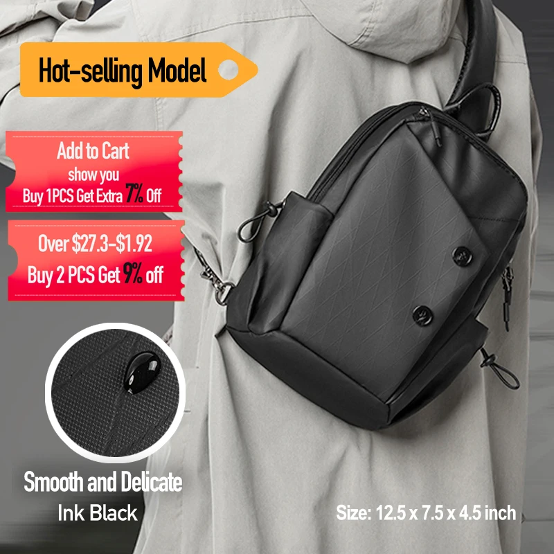 

Male Sling Bag Waterproof, Brand L&M Men's Chest Bags Lightweight, Large Capacity Shoulder Packet, Fashion Crossbody Backpack