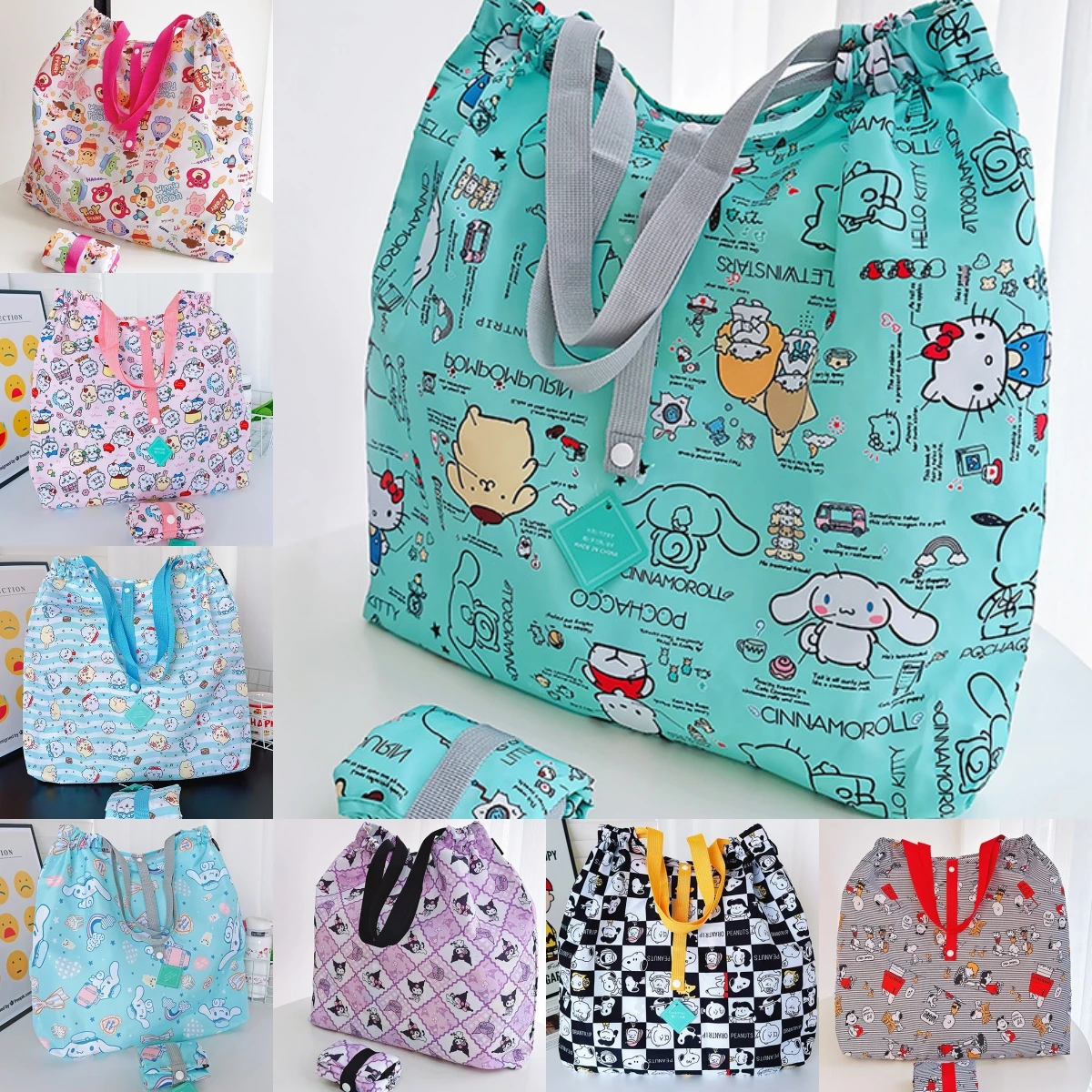 Japanese Foldable Eco Friendly Shopping Bag Cartoon Cute Lightweight Large Capacity Women'S Single Shoulder Large Bag
