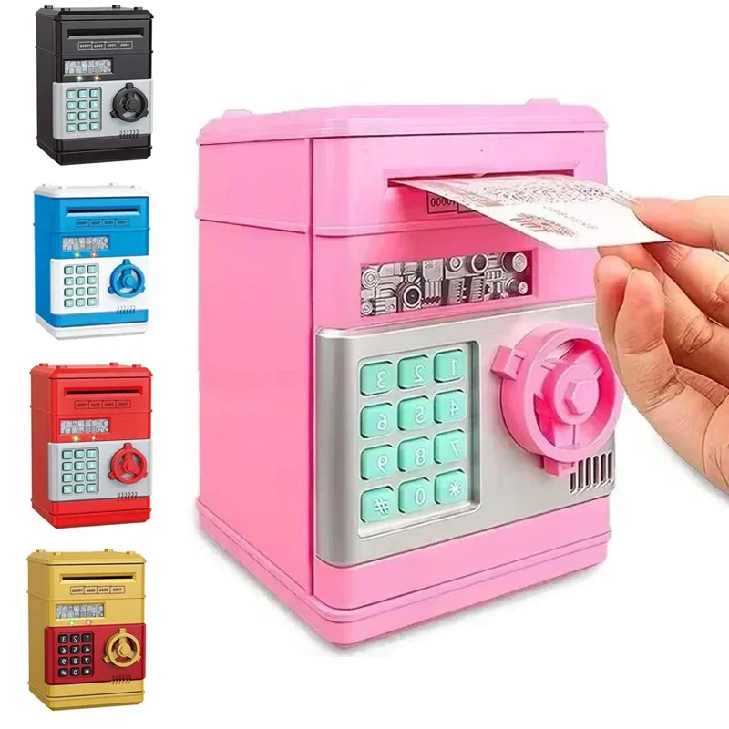 Electronic Piggy Bank Automatic Mini Safe Coins Cash Saving Money Box Password Counter Code Key Lock Coin Bank ATM Child Gift