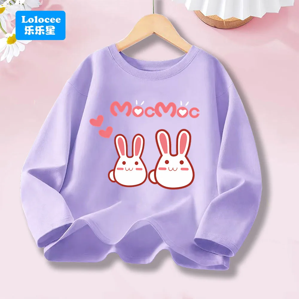 Nueva ropa de bebé de primavera y otoño, camiseta básica de manga larga con cuello redondo para niñas de 3 a 14 años, camisetas con estampado de conejo bonito TZ2