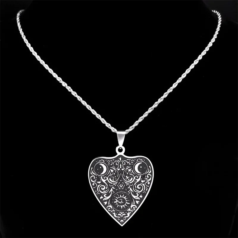 Goth Wicca Ouija Board Charms Necklace for Women Men Stainless Steel Magic Divination Board Accessory Necklaces Jewelry N7554S04