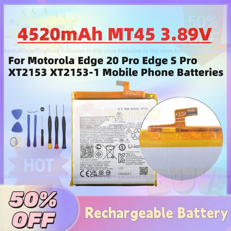 

Hot Sale 4520mAh MT45 3.89V Replacement Battery for Motorola Edge 20 Pro Edge S Pro XT2153 XT2153-1 Mobile Phone Batteries