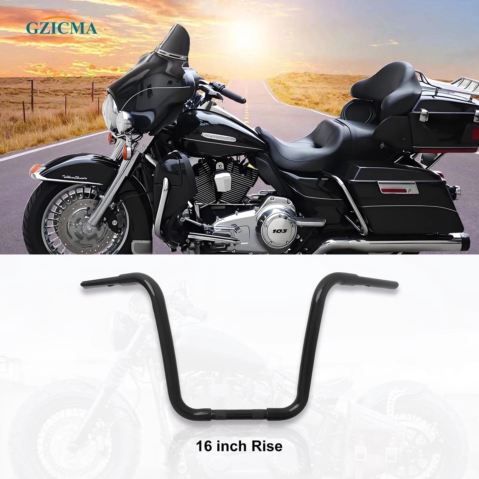 

GZICMA 16 inch Rise 1.25 inch Diameter Gloss Black Ape Handlebar for Harley Davidson Sportster XL 1200 883 Softail FXST FLST