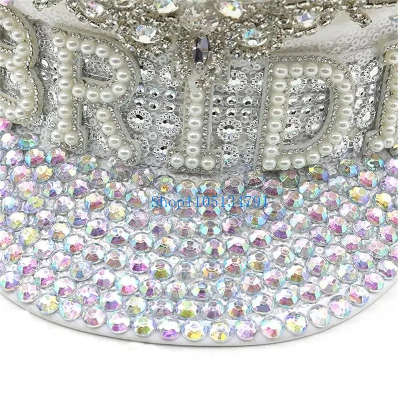 قبعة العروس المذهلة بطول 98 كم، قبعة كابتن مرصعة بأحجار الراين البيضاء، راية BRIDR