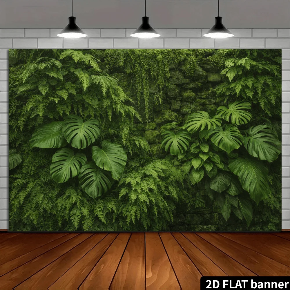 2D planares Steinmoos, tropisches grünes Pflanzenwand-Hintergrundgewebe, einschließlich realistischer Schildkrötenrücken-Bambus- und Farnarten usw. – Detail 4