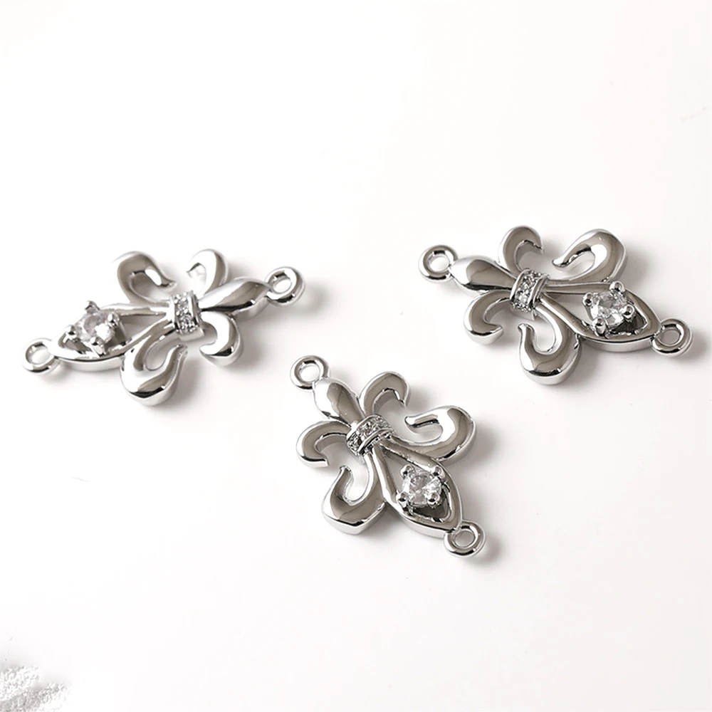 Brass Plated with 14k Gold Zircon Inlay Flower Cross Pendant DIY Jewelry Making Necklace, Bracelet, Clothing Accessory Materials