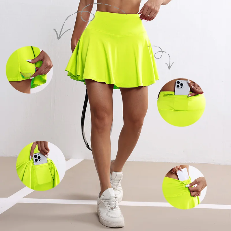 

CHRLEISURE Athletic Tennis Golf Skorts Women Pleated Tennis Skirt with 4 Pockets Workout Running Sports Shorts Casual Wearewear