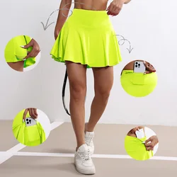 CHRLEISURE-Saia Plissada de Tênis Feminina com 4 Bolsos, Skort Atlético de Golfe, Treino de Corrida, Shorts Esportivos Casual