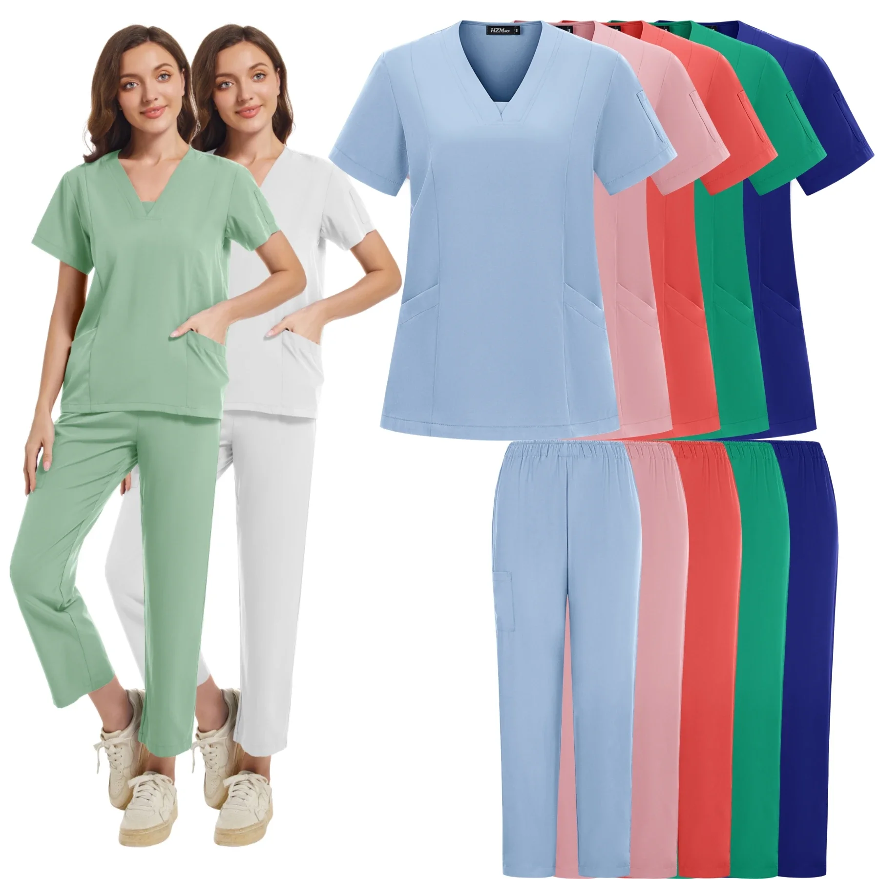 Short Sleeves Comfortable V Neck Hospital Nurse Medical Scrubs Uniform Set Nurse Medicos Scrubs Nursing Uniform Women Jogger Set