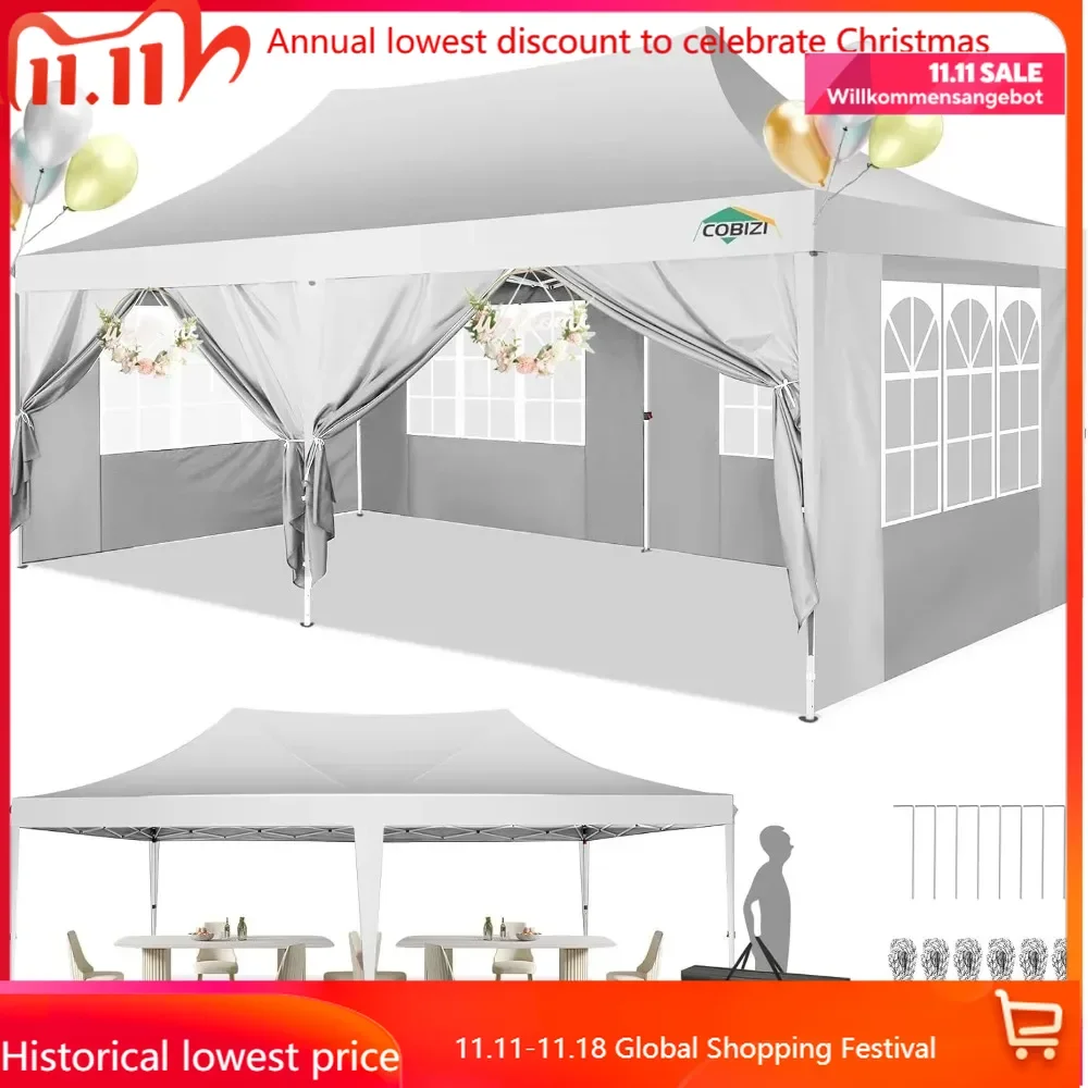 10x20 Pop Up Canopy Tent with 6 Sidewalls, Wedding Party Tent Outdoor Canopy UV50+ Waterproof Canopy Tent Outdoor Gazebo