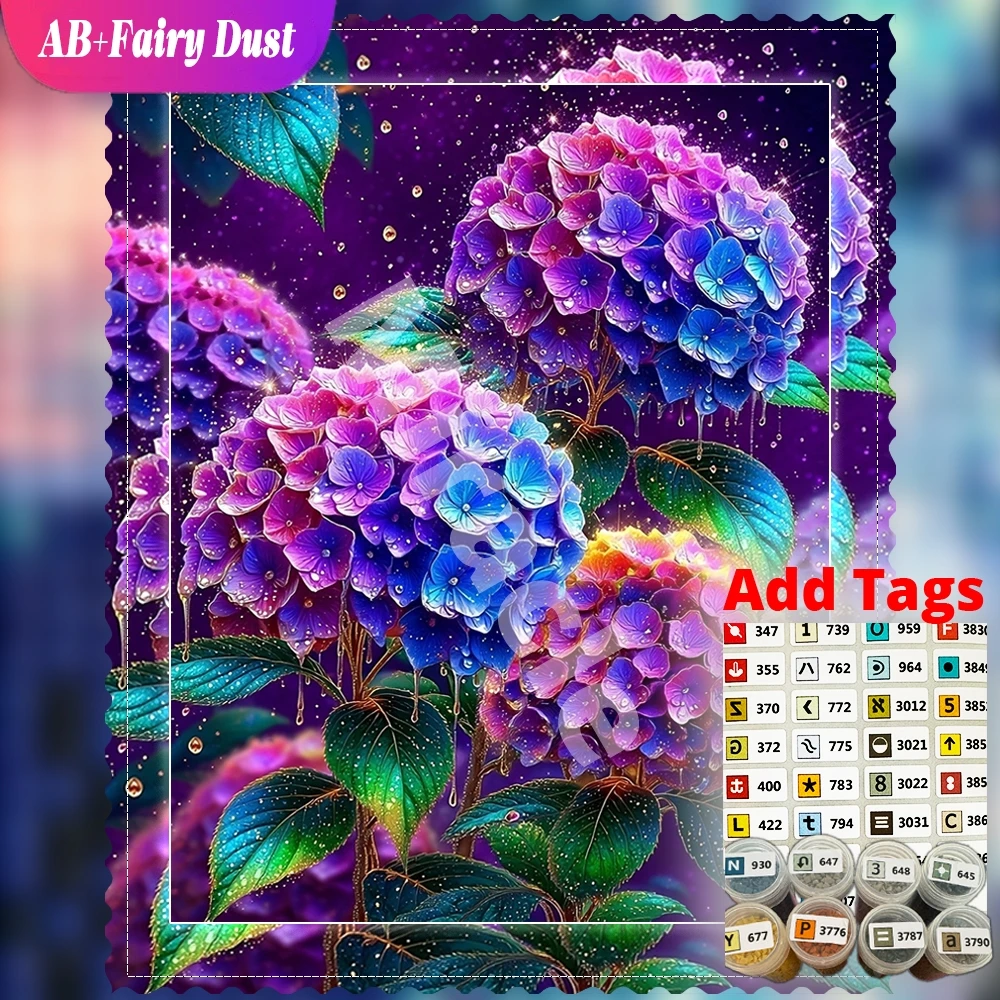 AB Fairy Dust Full Square Round Diamond Painting Flower Romantic purple hydrangea Mosaic Embroidery Gift