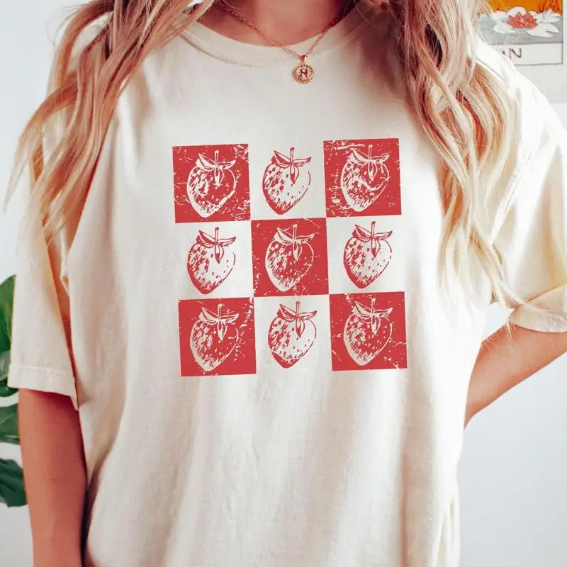 

Strawberry T Shirt Cottagecore Graphic Trendy Summer Comfort Colors Foodie Gift For Lover Fruit Strawberries
