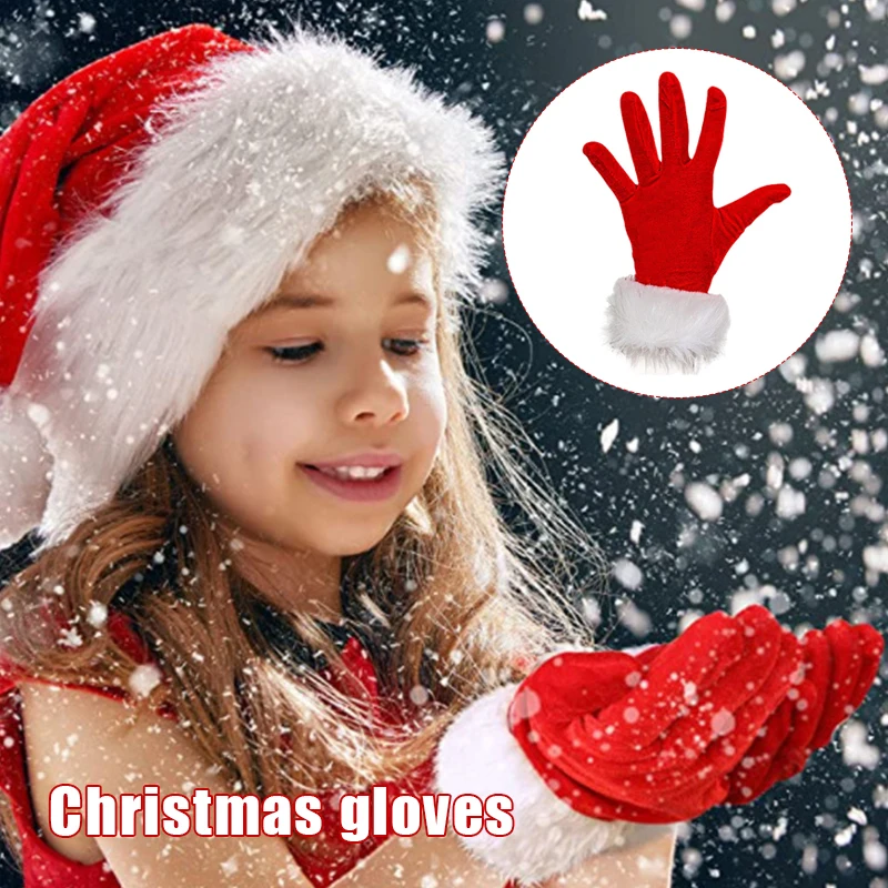 

﻿Adult/Children Christmas Gloves Red Velvet White Plush Gloves Xmas Party Cosplay Costume Photography Prop Christmas Accessories