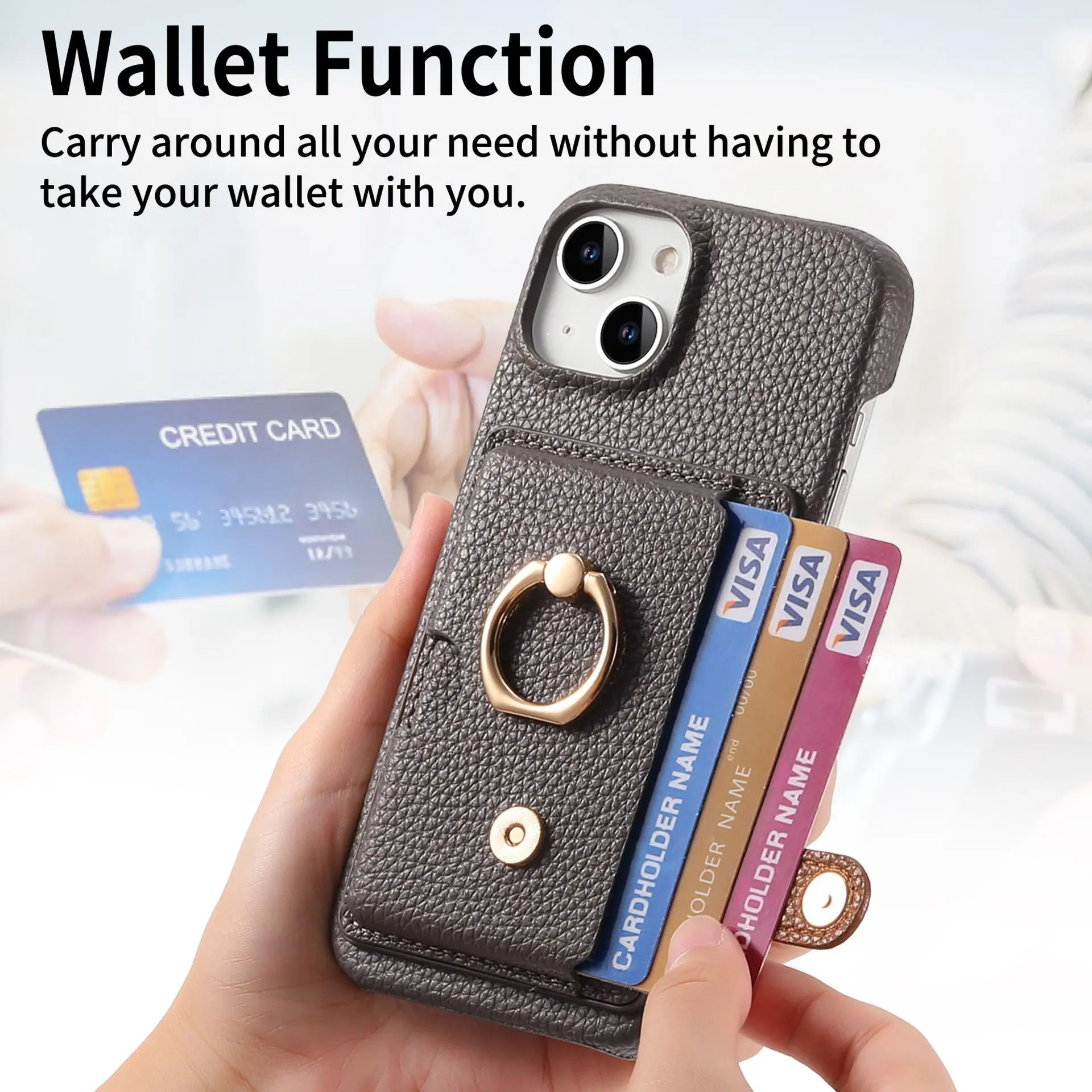 Leather Ring Support Phone Case for IPhone 17 Air 16E 18 16 15 14 13 12 11 Pro Max Plus Wallet with Card Holder Shockproof Cover
