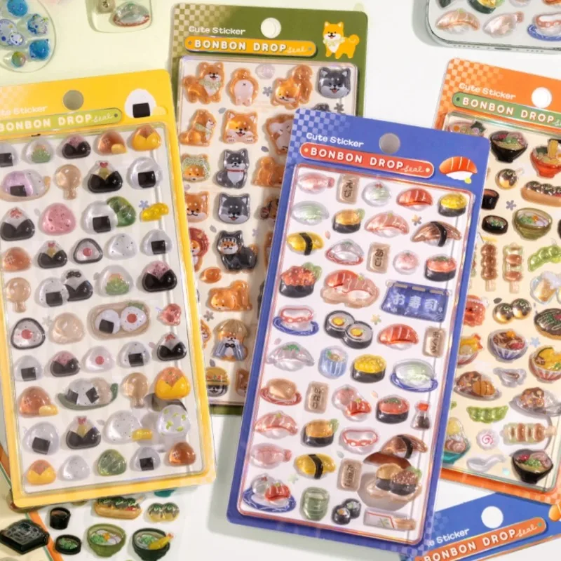 1pc/4pcs Japanese Style Kawaii Food Drop 3D Relief Stickers Scrapbooking DIY Journaling Stationery Diary Decor Cute Stickers