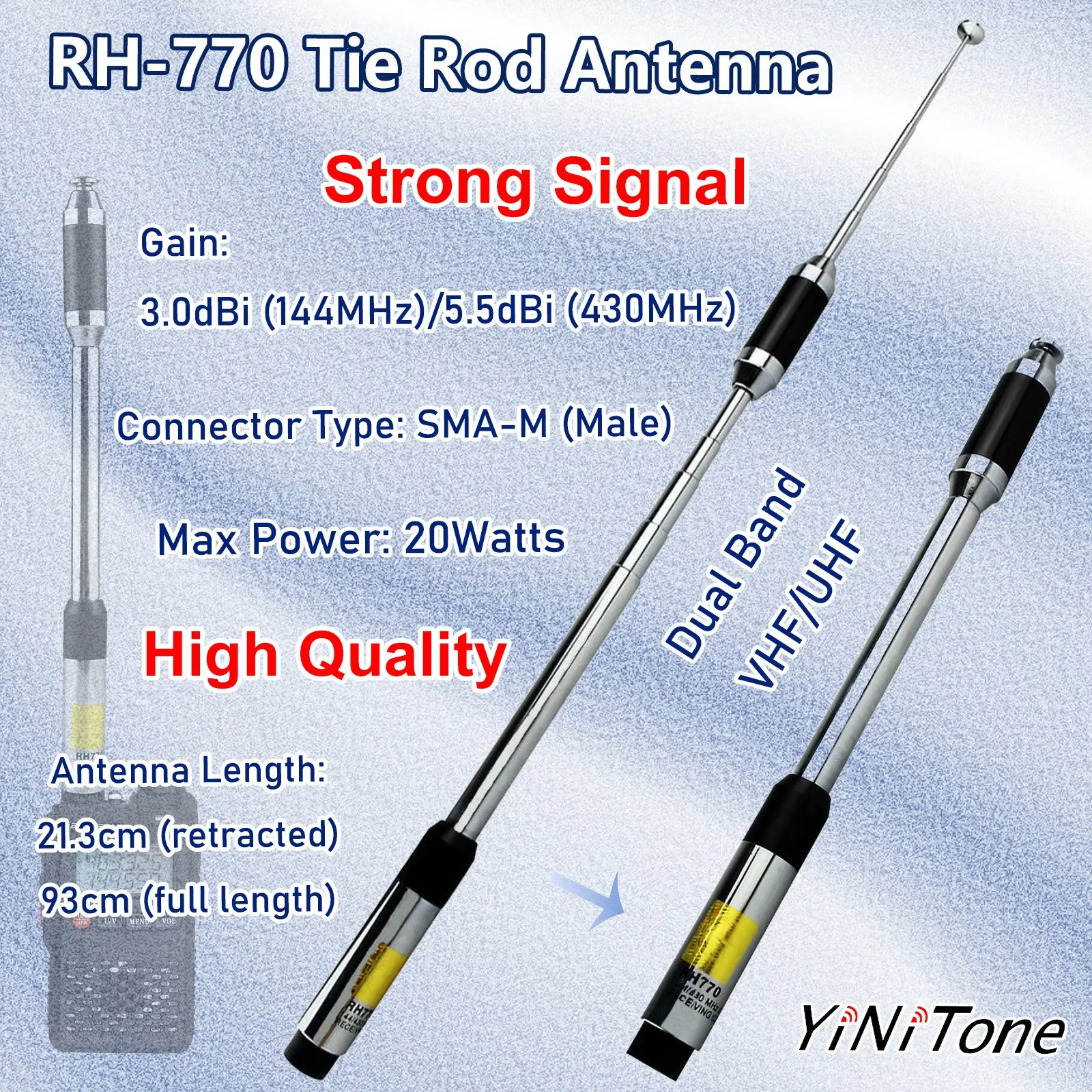 

Dual Band SMA-Male Antenna for YAESU BAOFENG PUXING VX-6R 5R UV3R KG-UV6D radio 144MHz/430MHz VHF/UHF RH-770 Tie Rod Antenna