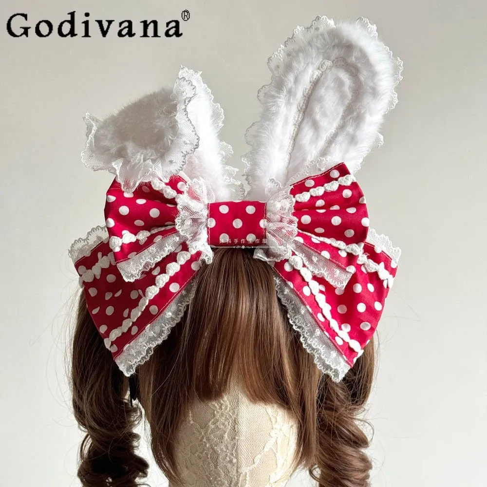 

Japanese Original Handmade Design Lolita Polka Dot Bow Hair Accessory Cartoon Bunny Ears Sweet Cute Girl Hair Ornament