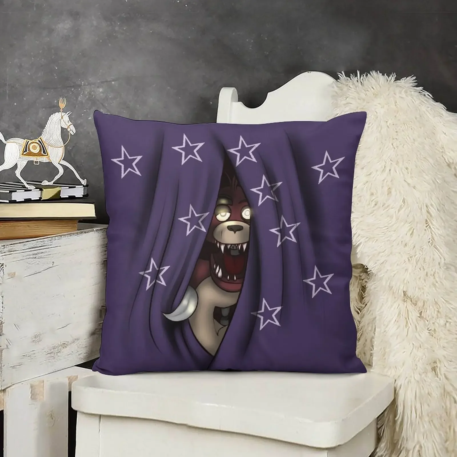 

Peeking Foxy (with curtain stars) Throw Pillow Room decorating items Sofa Cushion Cover Sofa Covers pillow