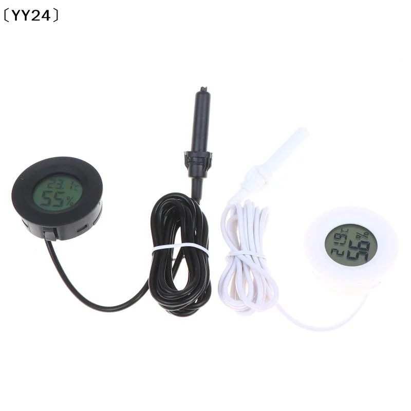 Mini Round Digital LCD  And Hygrometer With 1.5M Probe Detection Module Humidity Sensor For Aquarium Pet Acrylic Box