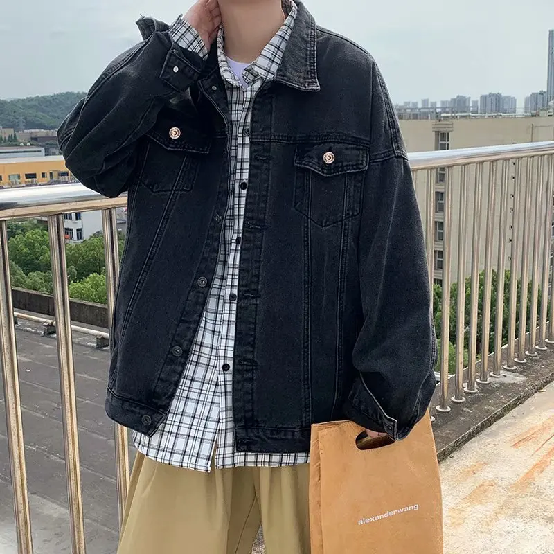 

Свободный крой, молодежный джинсовый джинсовый джинт для мужчин, осенний большой размер 300, рабочая одежда High Street, модный джинсовый джинт с квадратным воротником