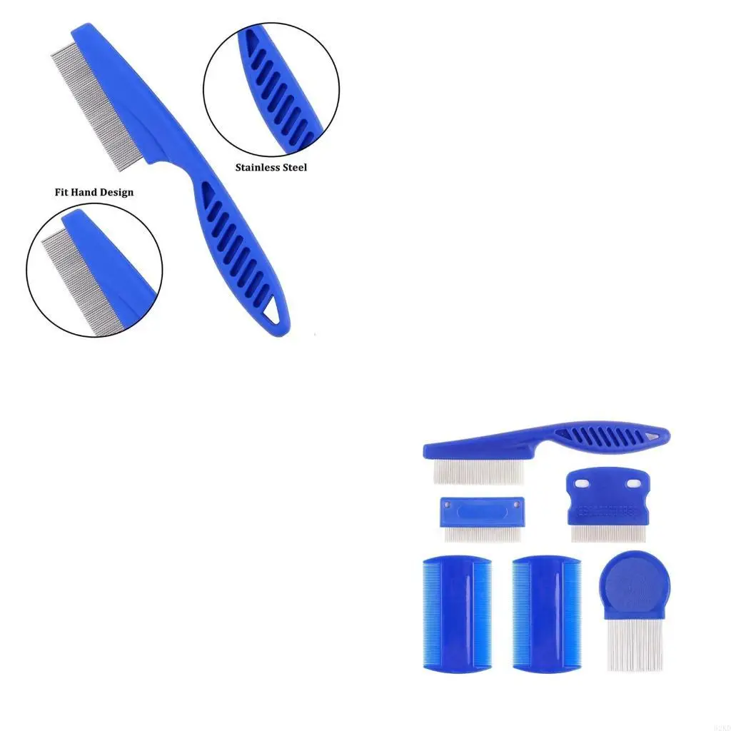 62KD 6Pcs Hair Comb Lice Comb Tear Stain Remover Dandruff & Nit Comb with Metal Teeth