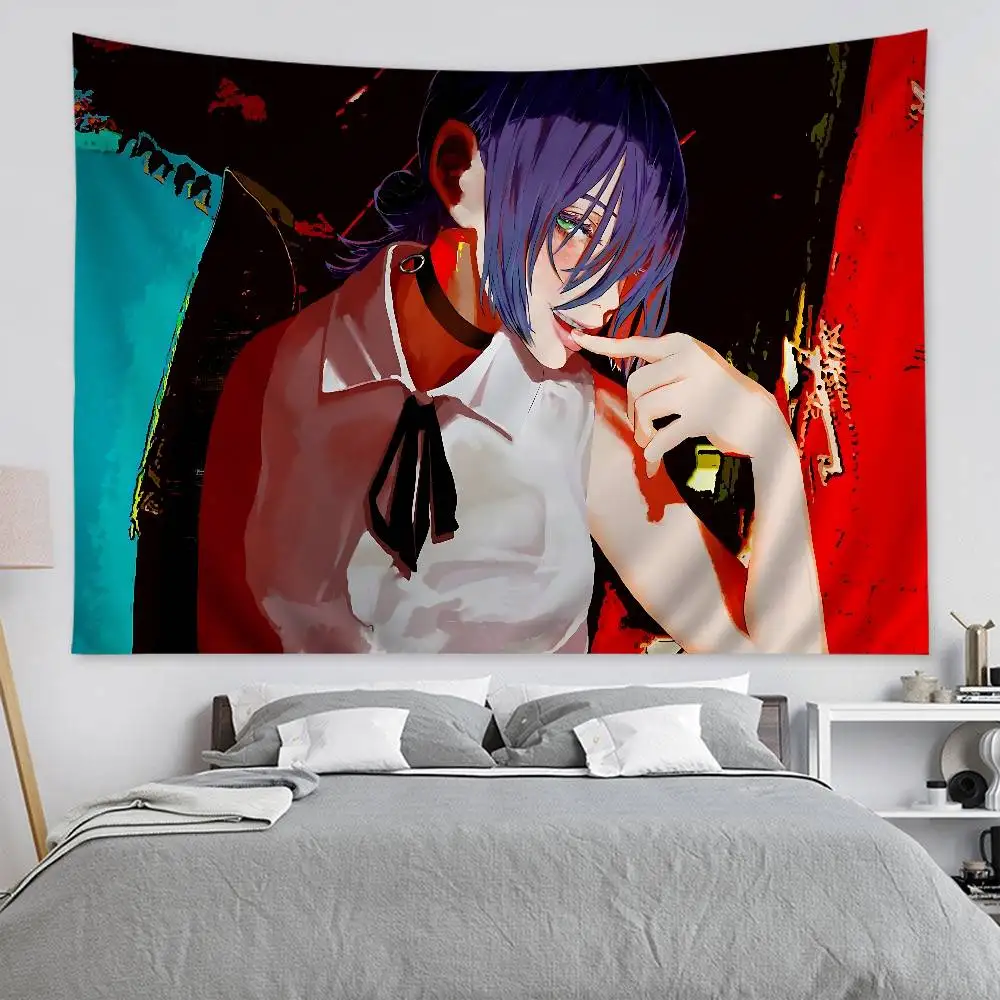 Popular Action Anime C-Chainsaw M-Man R-Reze A-Arc Printed Large Wall Tapestry Indian Buddha Wall Decoration Witchcraft Bohemian