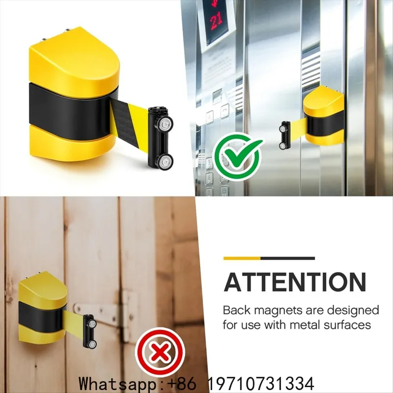 NEW 16.4 Ft Magnetic Retractable Wall Barrier Magnetic Wall Mount Crowd Control Retractable Safety Belt Striped Belt